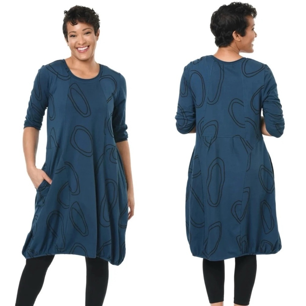 Snapdragon & Twig Nova Lagenlook Dress In Legion Blue‎ Bubbles Women's Size XXL